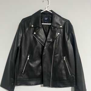 GAP Black Leather-Style Jacket with Silver Accents